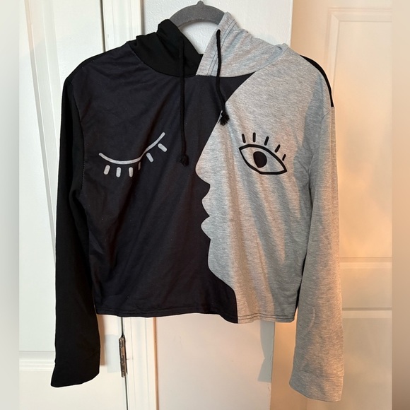 Tops - Black and Gray Graphic Hoodie